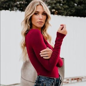 Vici Red Long Sleeve Body Suit